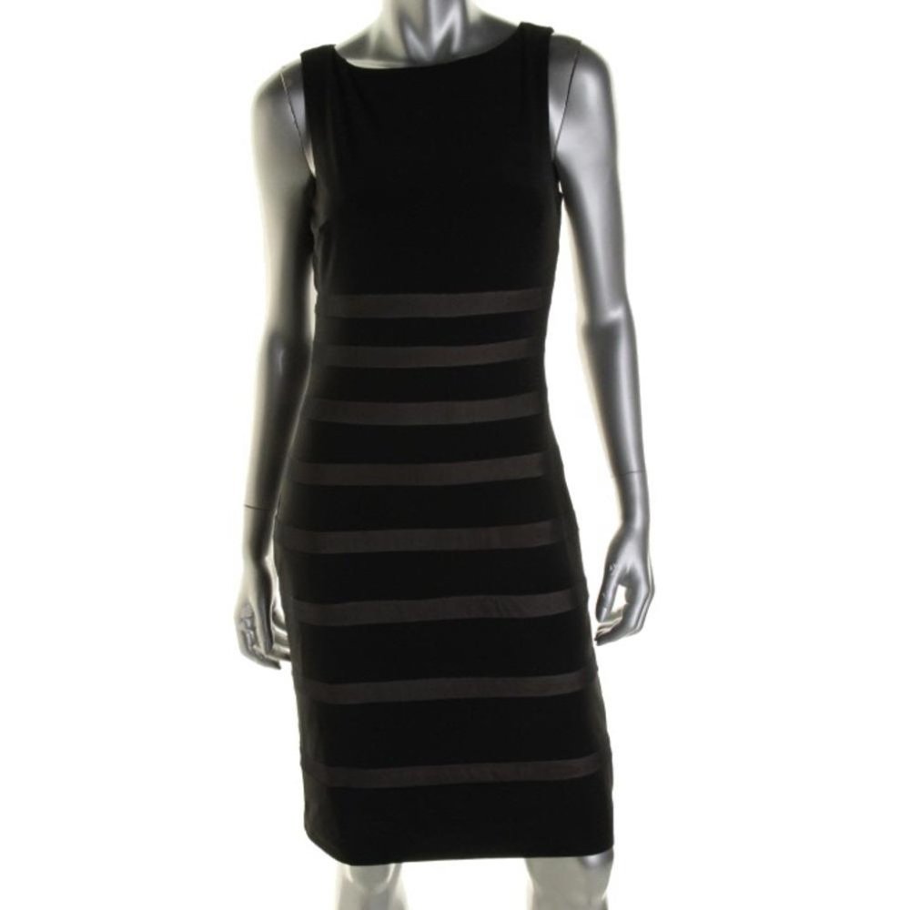 LAUREN RALPH LAUREN Black Matte Jersey Striped Gorgeous Dress 4 $149